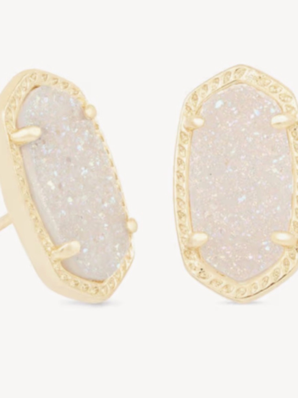 Kendra Scott Gold-Plated Iridescent White Druzy Oval Stud Earrings